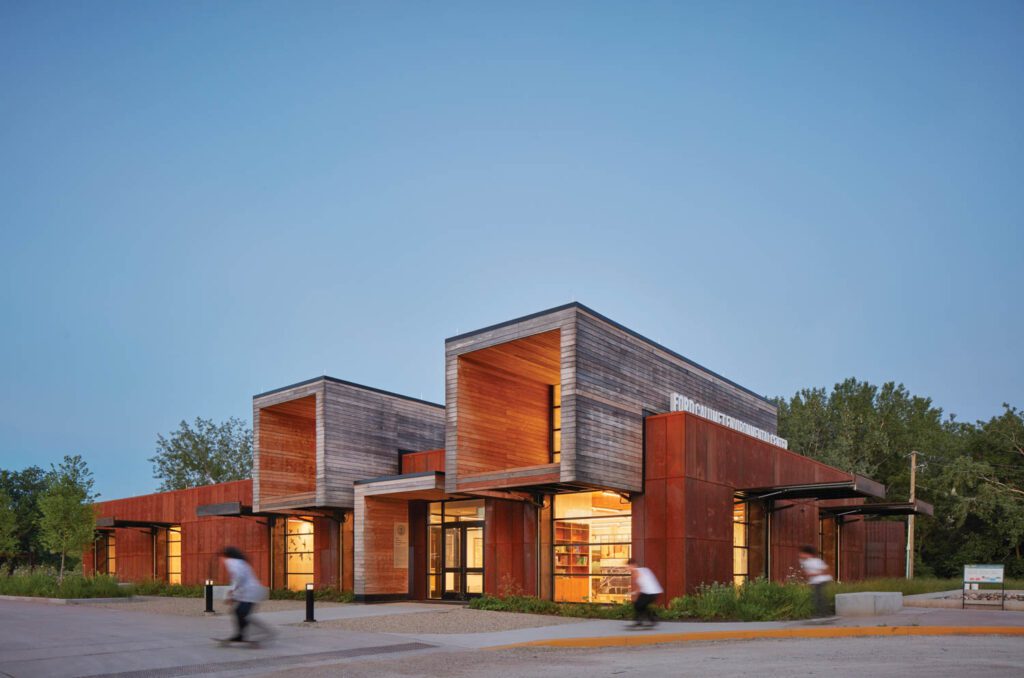 A building made of cubelike shapes for an environmental center