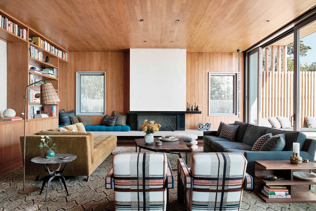 Surf house living room by Commune Design and Feldman Architecture