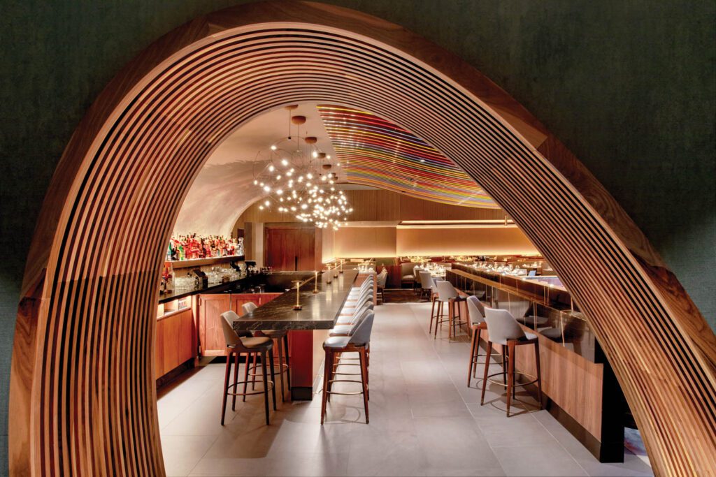 An rainbow archway welcomes guest to this restaurant