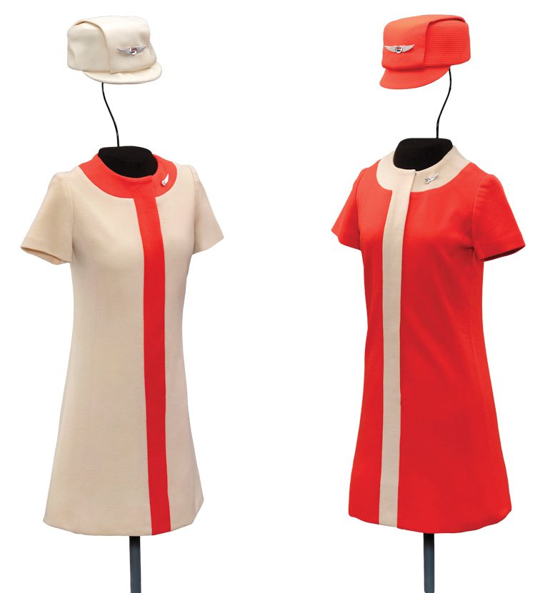 dresses by Jean Louis and Mae Hanauer hats for United Air Lines in 1968