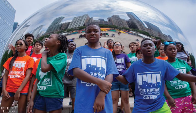 Michael Ford's Hip Hop Architecture Camp students in front of the Bean in Chicago