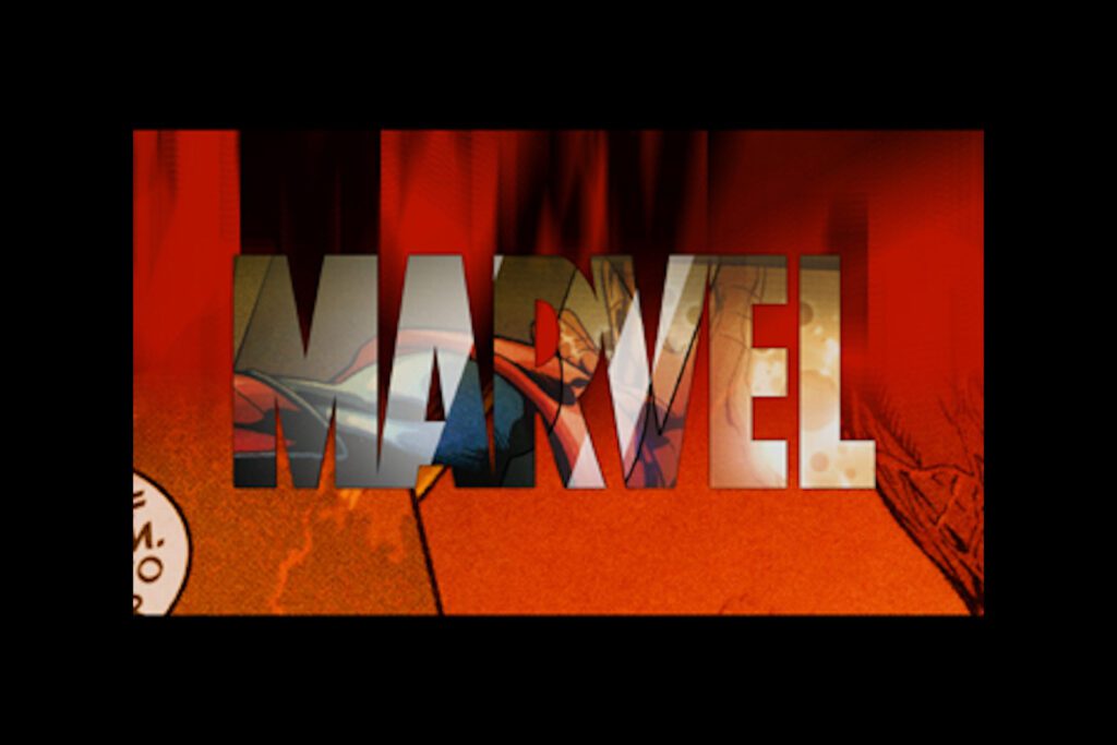 The Marvel Studios logo in red, which seems to pop off the page.