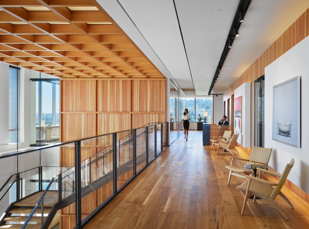 Hallway at Stoel Rives LLP, Portland Headquarters. Photography courtesy of Eckert & Eckert.