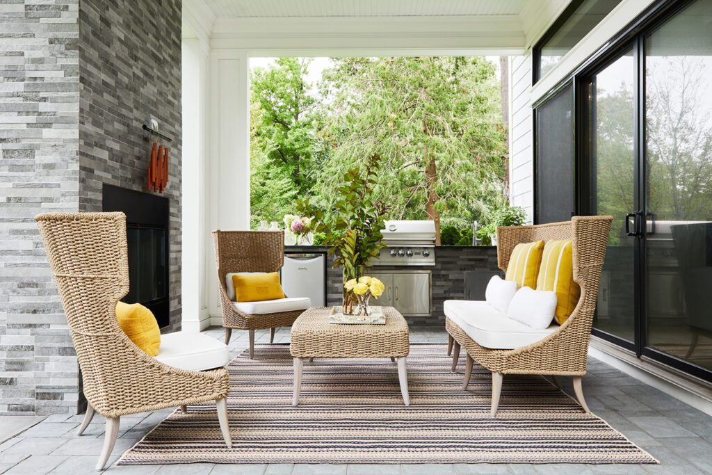 The Made Goods ARLA Outdoor Collection on the patio of a New York residence by Laurence Carr Design and Jordan Rosenberg Architect. Photography by Kelly Marshall.