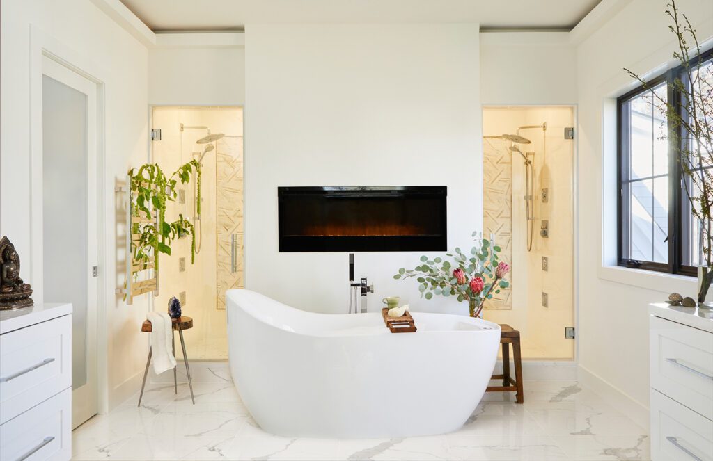 The master bath of a New York residence by Laurence Carr Design and Jordan Rosenberg Architect. Photography by Kelly Marshall.