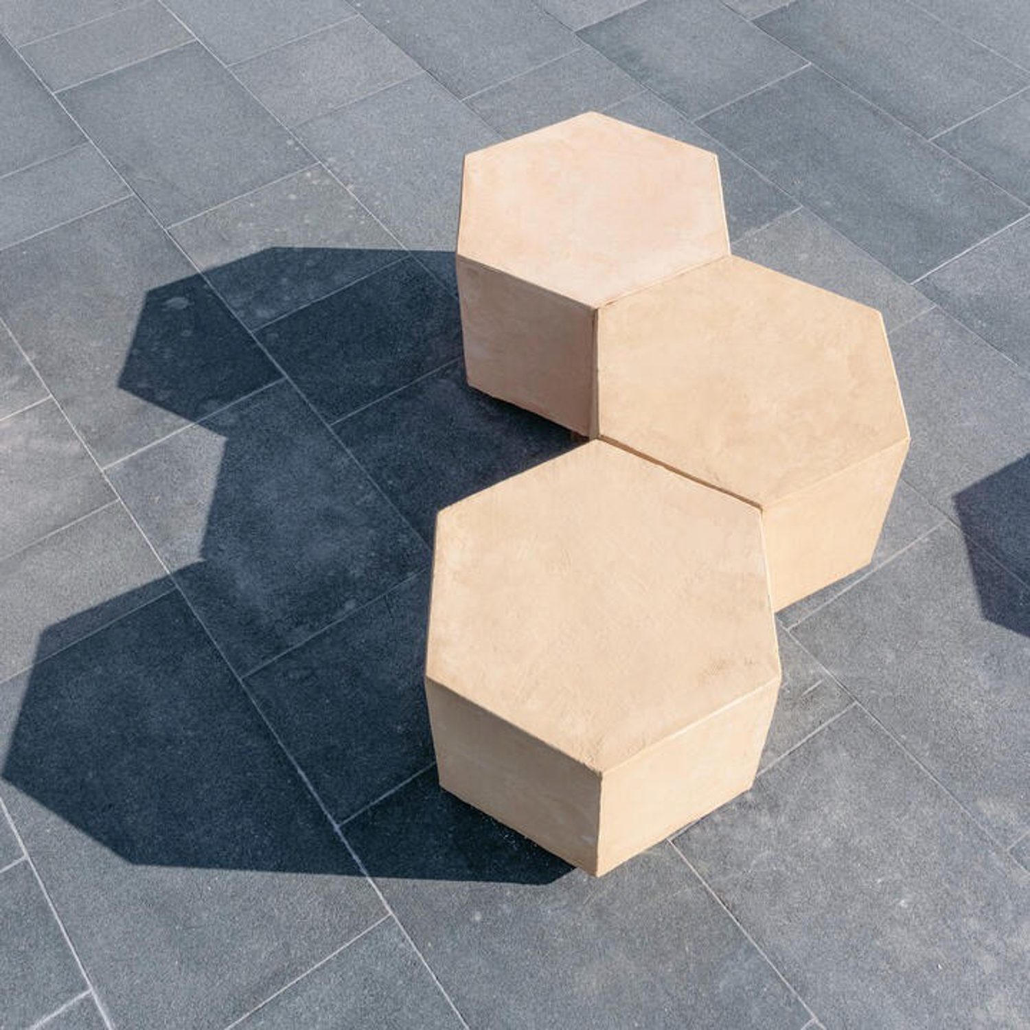 Hexagonal outdoor seating.