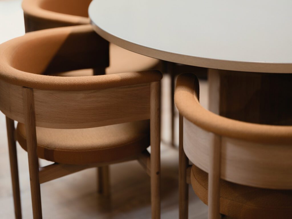 Chairs with a curved back used in a new high-end sushi restaurant, Pantechnicon.