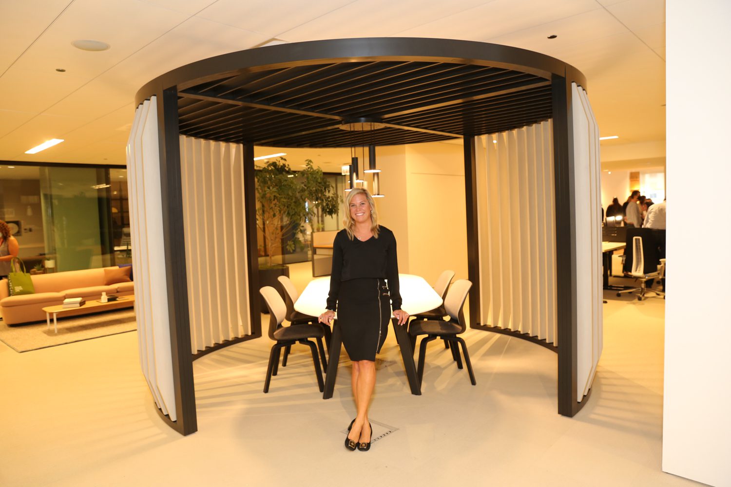 Jenna Ter Horst, field marketing and events manager at Haworth in the Pergola designed by Patricia Urquiola and Haworth Design Studio.