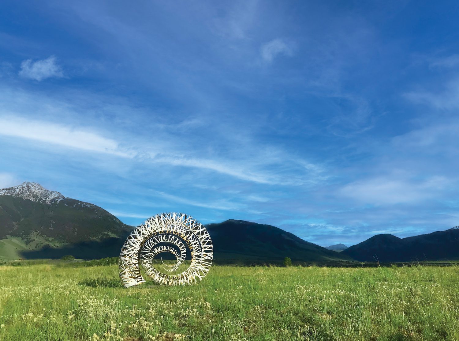 Jessica Bodner’s Golden Ramhorn, a hand-sculpted painted steel sculpture at a private airport in Livingston, Montana, earned a landscape merit.