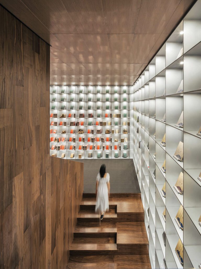 The stairway in rare books doubles as stadium seating.