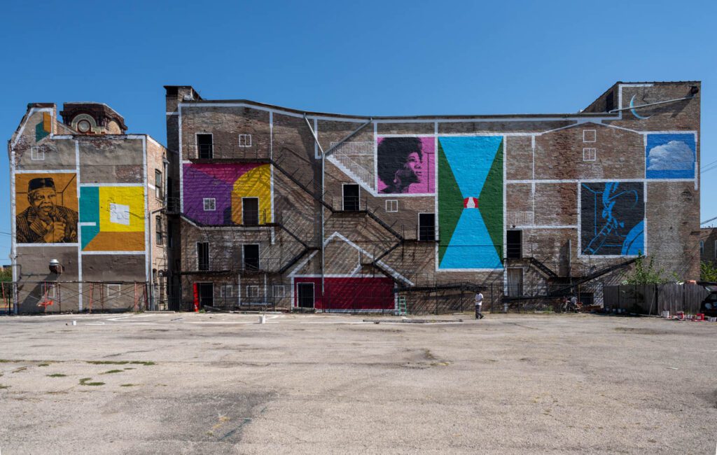 Manuel Herz’s Traces of Past Futures memorializes floor plans and domestic spaces of the buildings near the Central Park Theater, whose walls form its canvas. Photo by Nathan Keay.