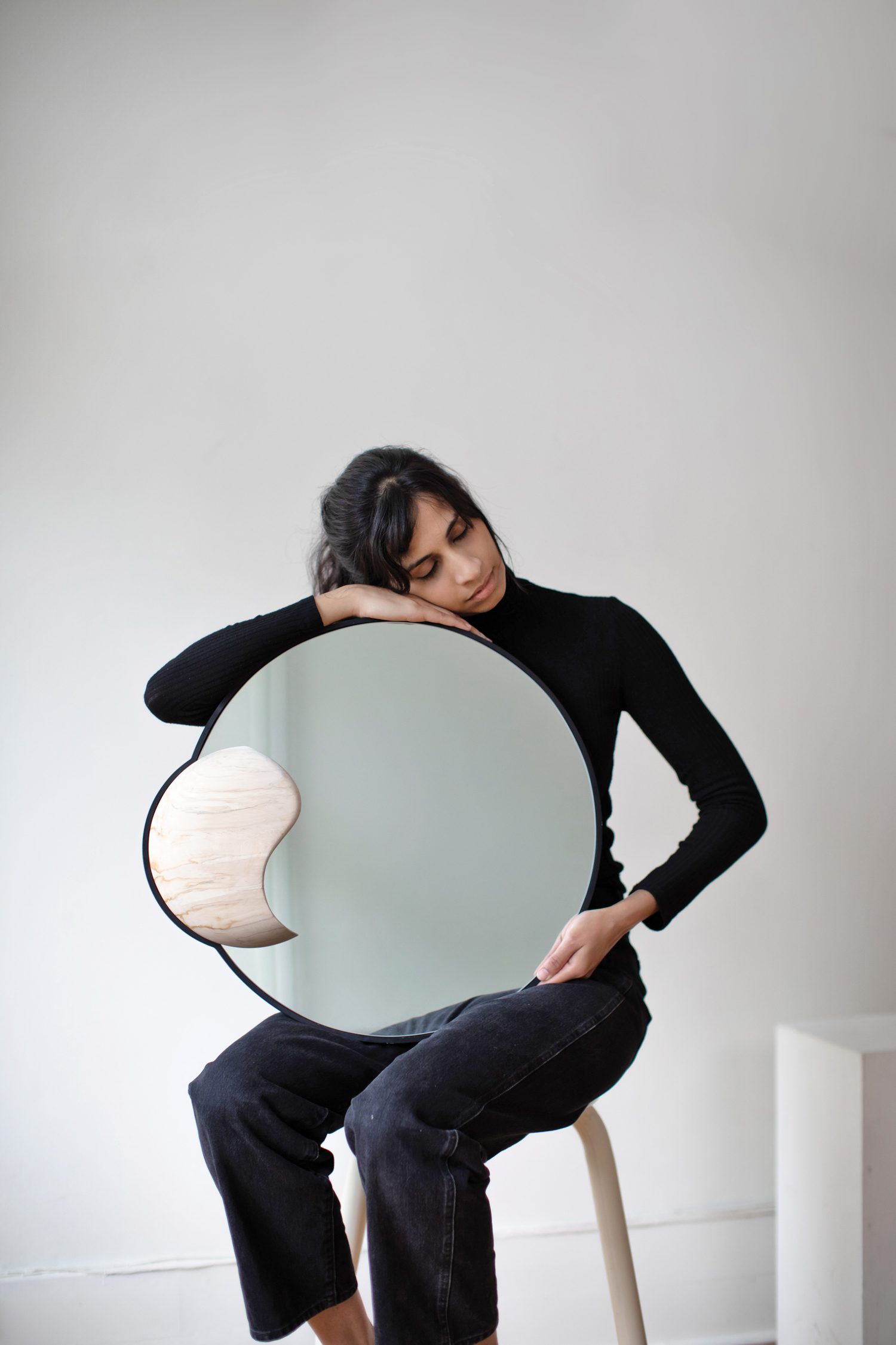 Pooja Pawaskar’s Side-by-side mirror with wood frame by Ottawa, Canada-based Whirl & Whittle.