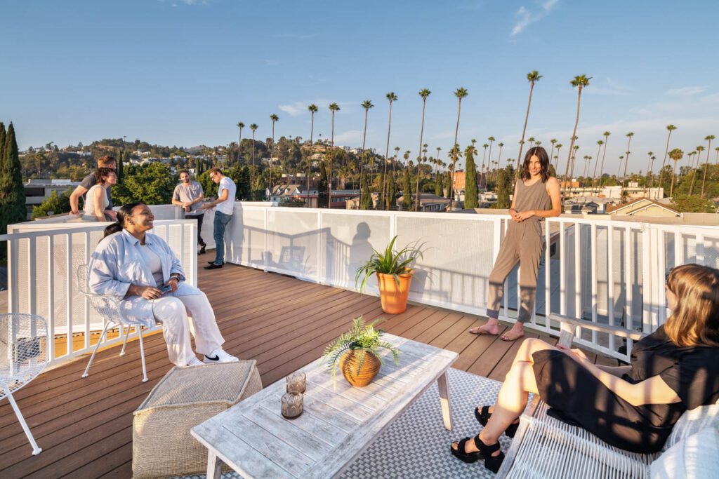 In lieu of backyards, each home has a roof deck above the main living area.