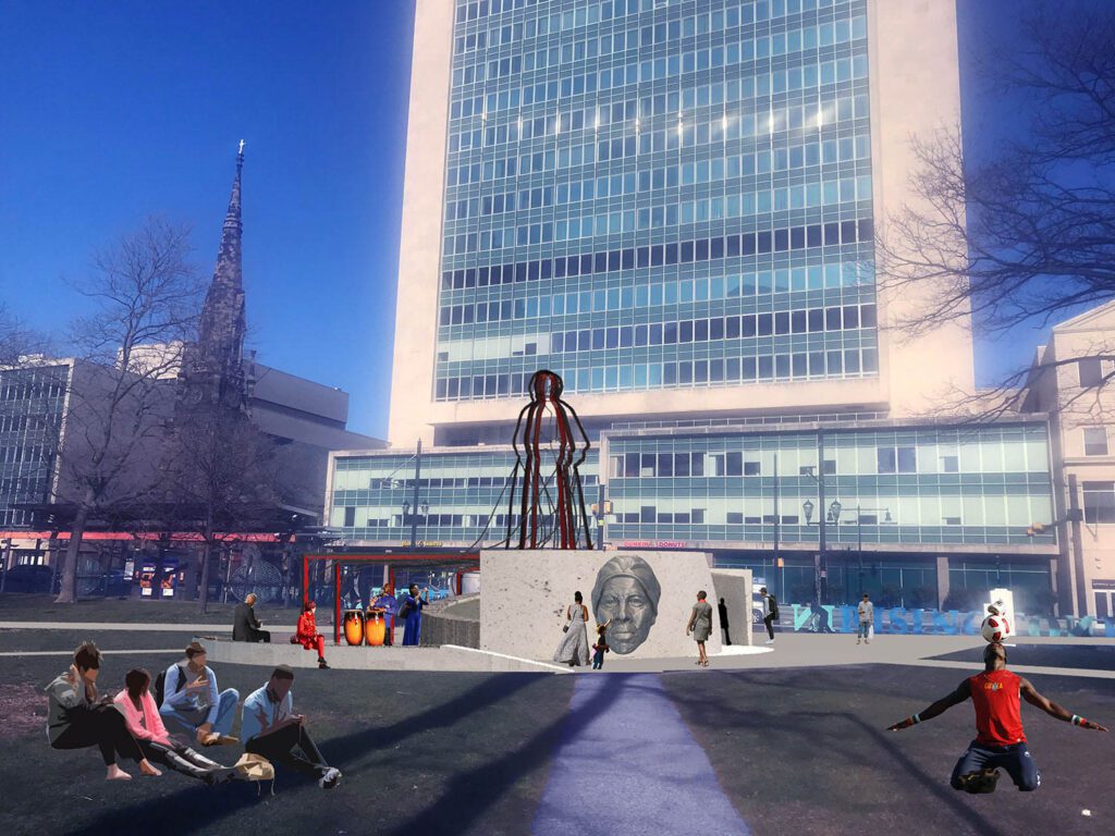 A rendering of Shadow of a Face, Cooke John Studio’s monument in honor of Harriet Tubman, in Newark, New Jersey. Image courtesy of Cooke John Studio.