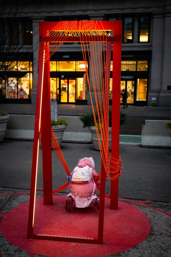 Cooke John Studio’s “Point of Action” installation in New York’s Flatiron Plaza. Photography by Tony Turner Photos.