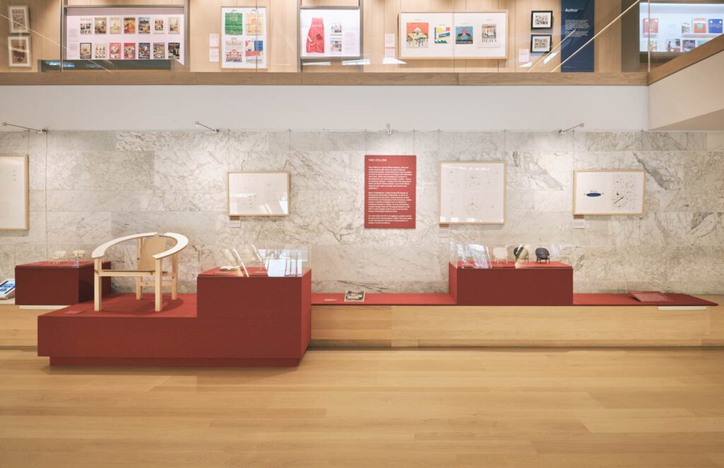 The current exhibition of Collins’ work at the Design Museum in London was curated by Gemma Curtin and designed by de Pass Montgomery. The fabric that wraps the plinths was provided by Designtex, the company established by Ralph Saltzman, who is honoured by daughter Lisa Saltzman in this new Prize. Photography courtesy of Felix Speller.