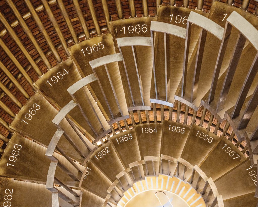 Each of the 100 steps is engraved with a year, representing a century of progress. Photography courtesy of CreatAR Images.