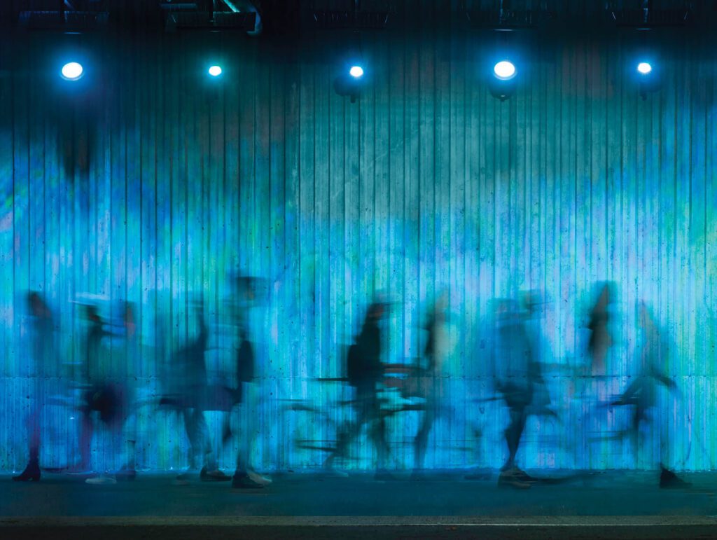 JILL ANHOLT STUDIO: Sea Change, an interactive LED installation of mirror-polished stainless steel in a North Vancouver, BC, bus transit tunnel, was the CODAaward winner in the transportation category. Photography: Nic Lehoux.