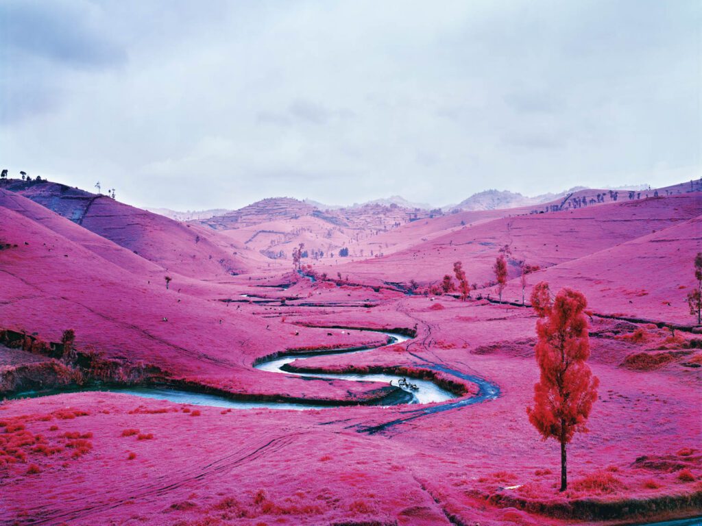 RICHARD MOSSE: The 6-by-8-foot Platon, a 2012 image of land in the Democratic Republic of Congo fought over by indigenous Congolese tribes and rebel militias shot with Kodak Aerochrome film, was part of “Displaced,” at Fondazione MAST in Bologna, Italy. Photography: courtesy of Richard Mosse and Collection Jack Shainman.