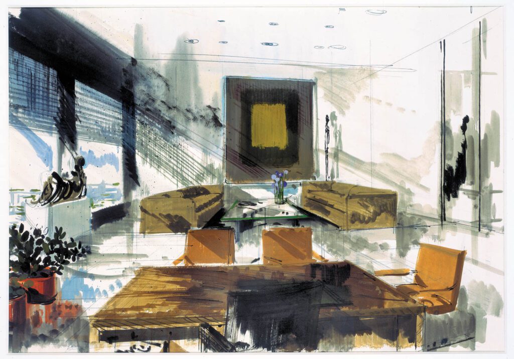 a sketch of an office space by Jeremiah Goodman