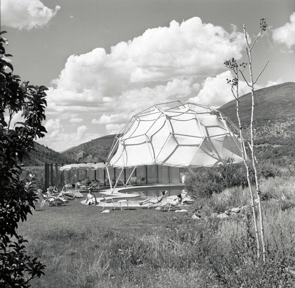 A geodesic dome built by R. Buckminster Fuller in the 1950’s as a pool canopy at the Aspen Institute’s Health Center, now used as a meeting space.