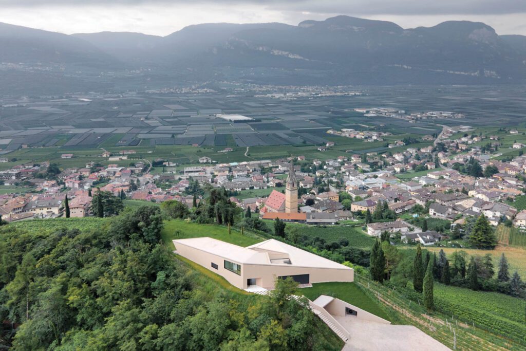 a Bir'd eye view of a house in a vineyard