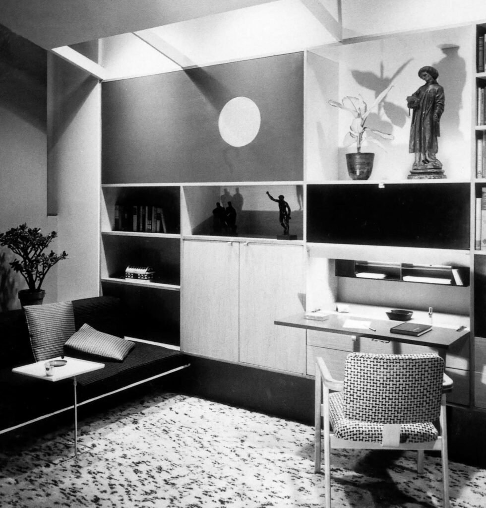 1949 - George Nelson & Associates's model room appears in "An Exhibition for Modern Living" at the Detroit Institute of Art.