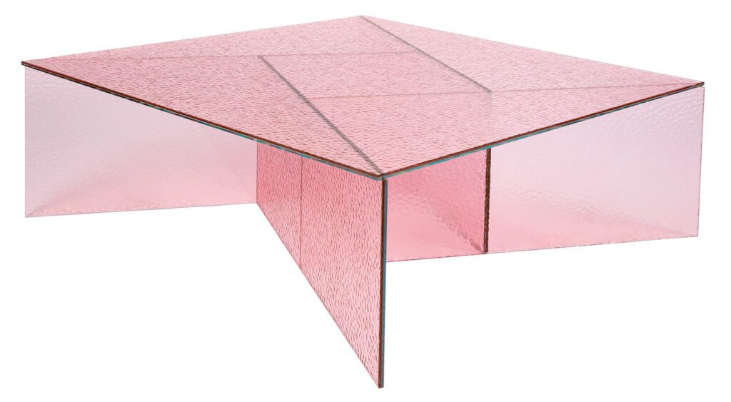 The designers’ Aspa rose glass side table for Pulpo.