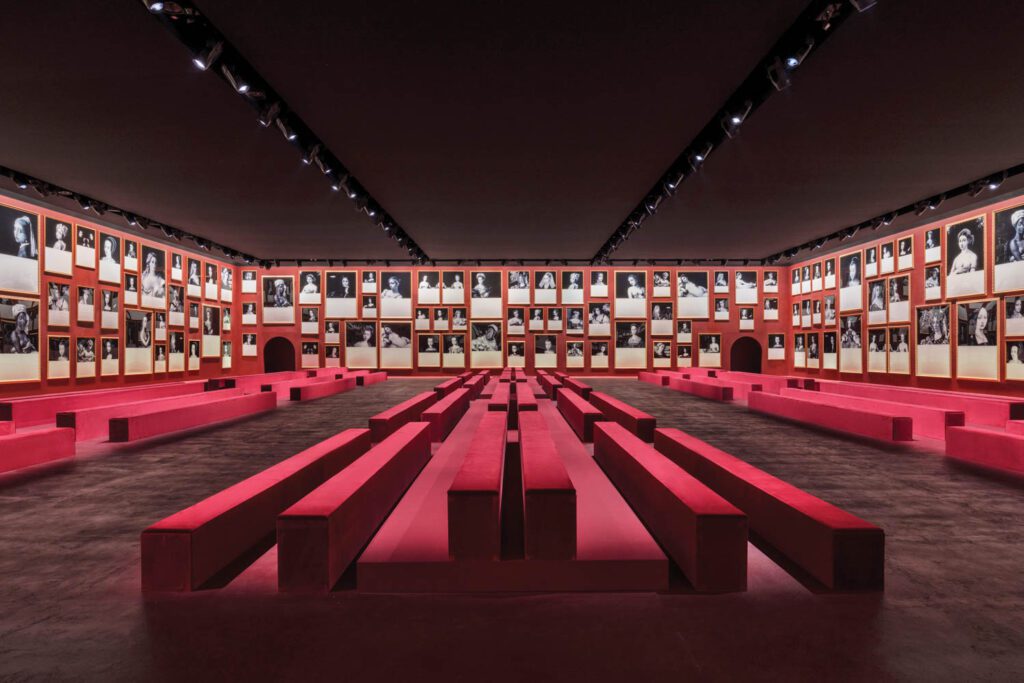 The scenography of the Dior Fall Winter 2022 (FW22) show designed by Bureau Betak in collaboration with Italian artist Marialla Bettineschi in the Les Tuileries in Paris, France.