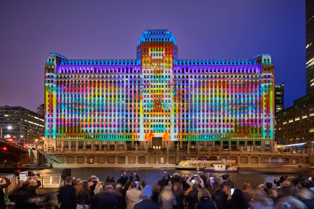 TheMART in Chicago is coated in rainbow hues.