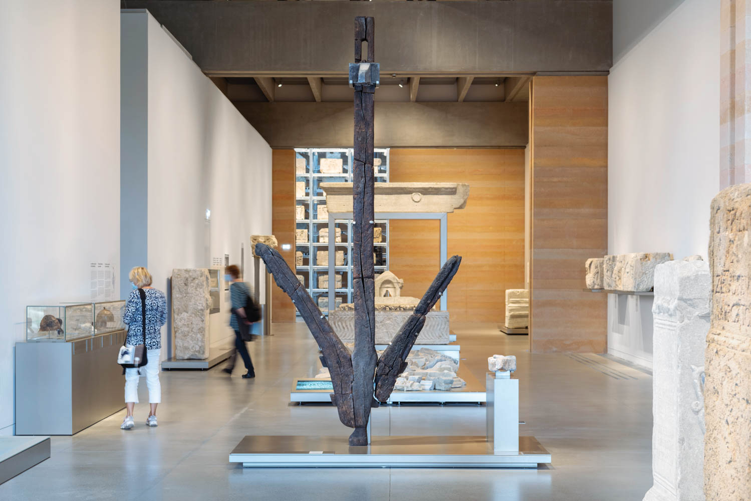 The permanent collection includes such rarities as this sculptural timber fragment from a Roman boat.