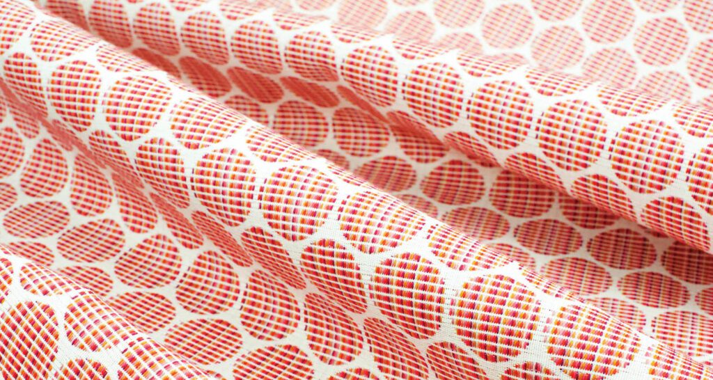 Centric upholstery in polyester and post-consumer recycled polyester by Mayer Fabrics.