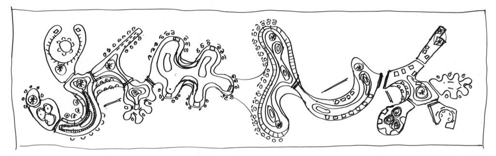 Cucinella’s sketch of the Salone installation.