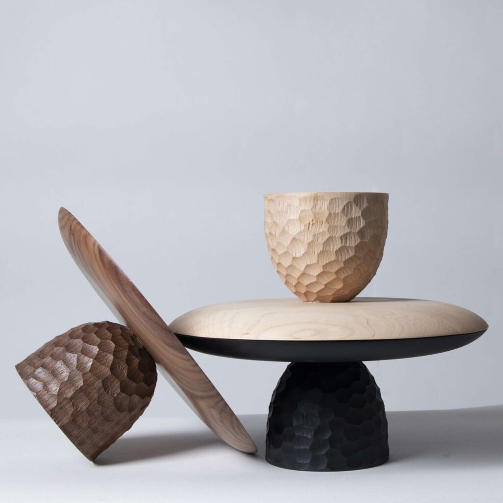 These cake stands by SNC design studio are made from solid hand carved wood and part of their ‘Hammer & Chisel I’ collection.