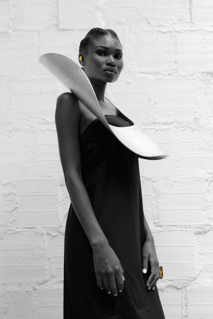 Adele Dejak channels both genres –  along with the African Renaissance Movement –  for large scale necklace AD Paris. Photography courtesy of Adele Dejak.