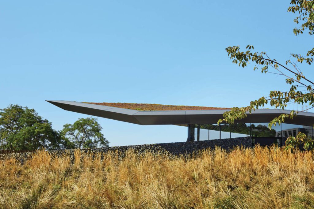 A 50-foot cantilevered roof caps the Prow, a new building by Aidlin Darling Design and Susan Marinello Interiors