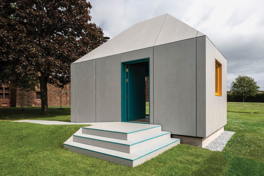 the oak frame of the Scriptorium is clad in concrete panels