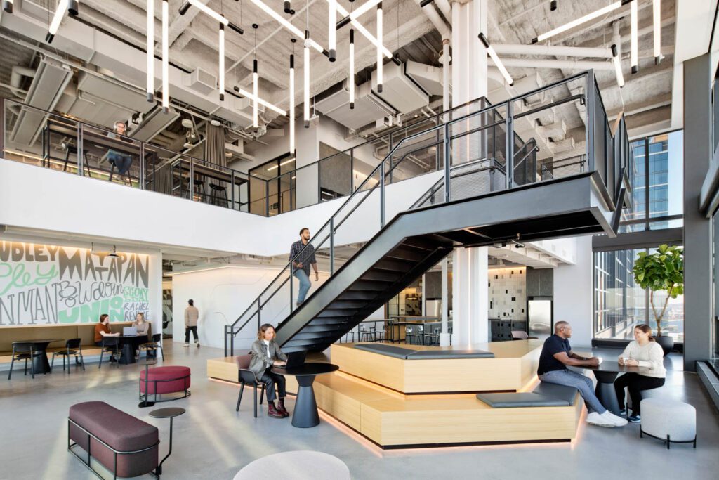 Workplace floors are organized in two-story stacks