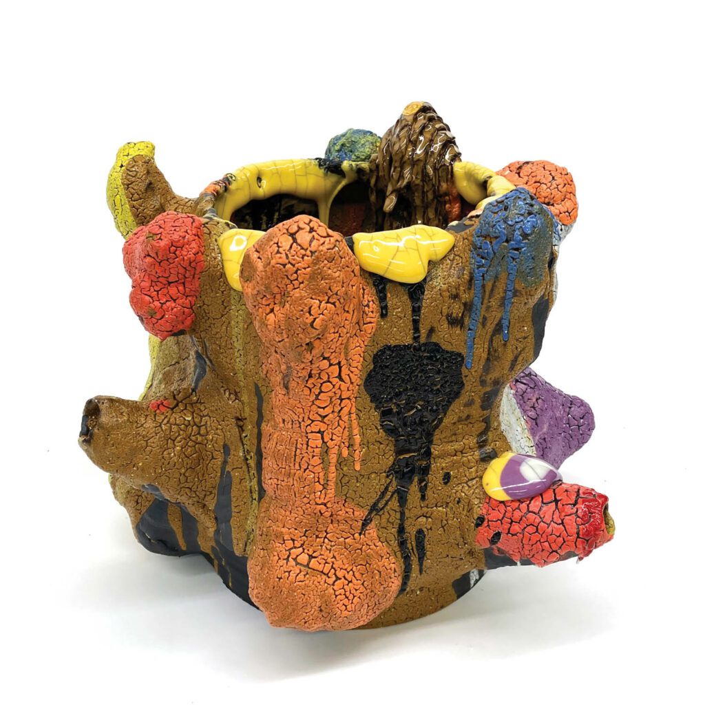 Potato Tree with Ginger Vines is one of 21 new clay vessels by Vince Palacios appearing in “Haptic Memory,” his solo show and the debut exhibition at Gabriel & Guillaume’s new gallery at 111 West 57th Street in New York, through November 10.