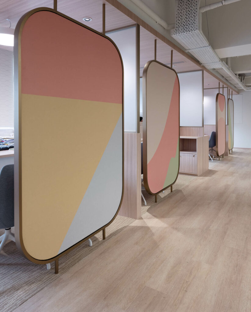 acoustic wall partitions in pastel graphics