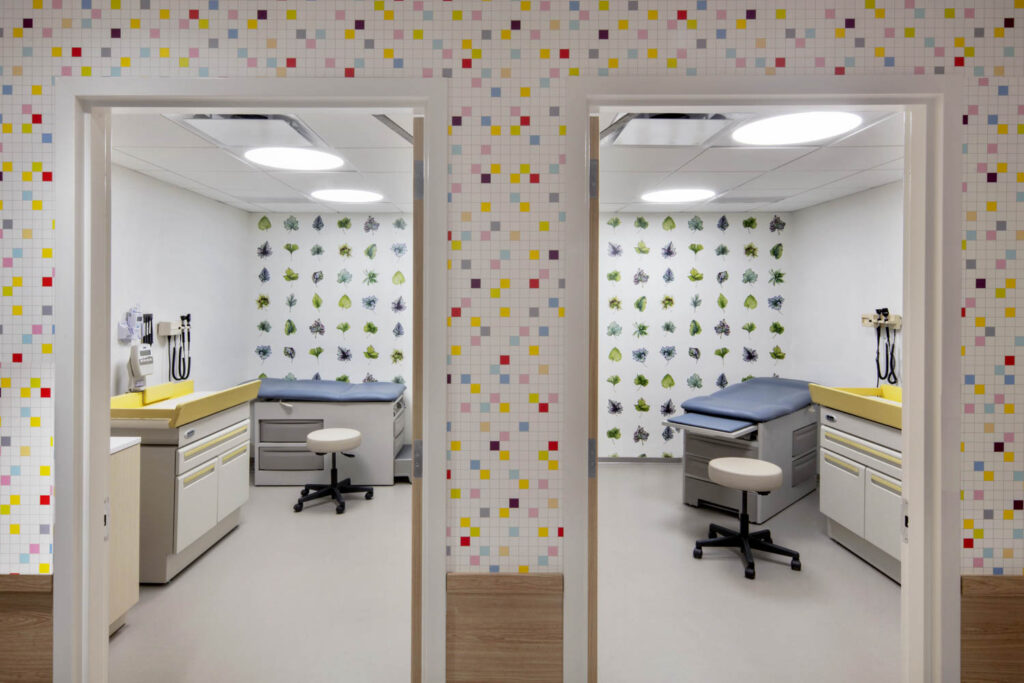 colorful tiles open up to medical rooms