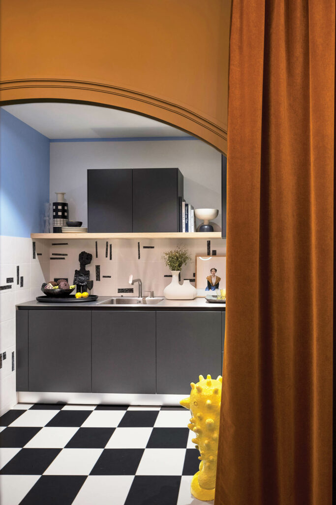 checkerboard tile flooring  in a French apartment