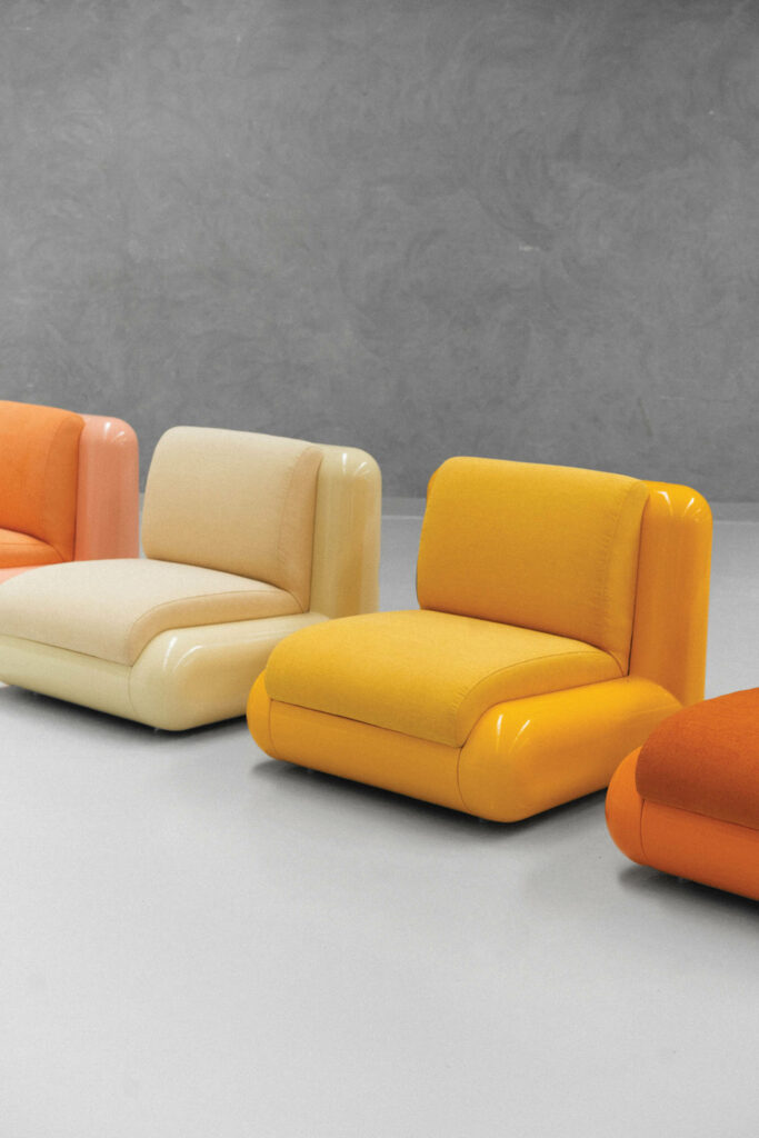 the T4 seats in yellow, cream and bright orange