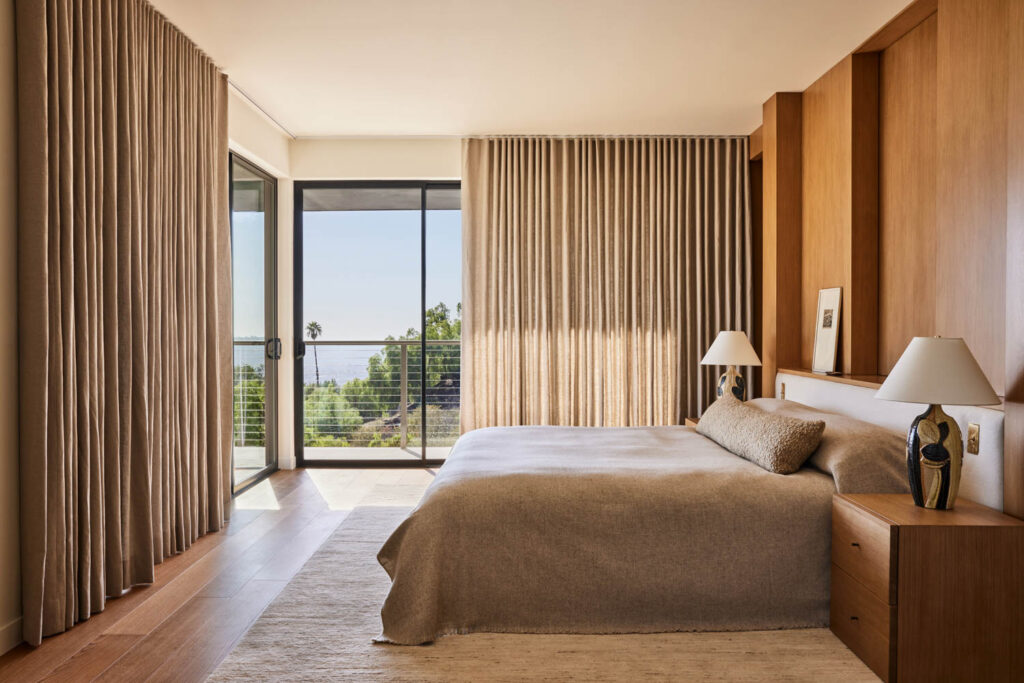 a primary bedroom in a southern California home