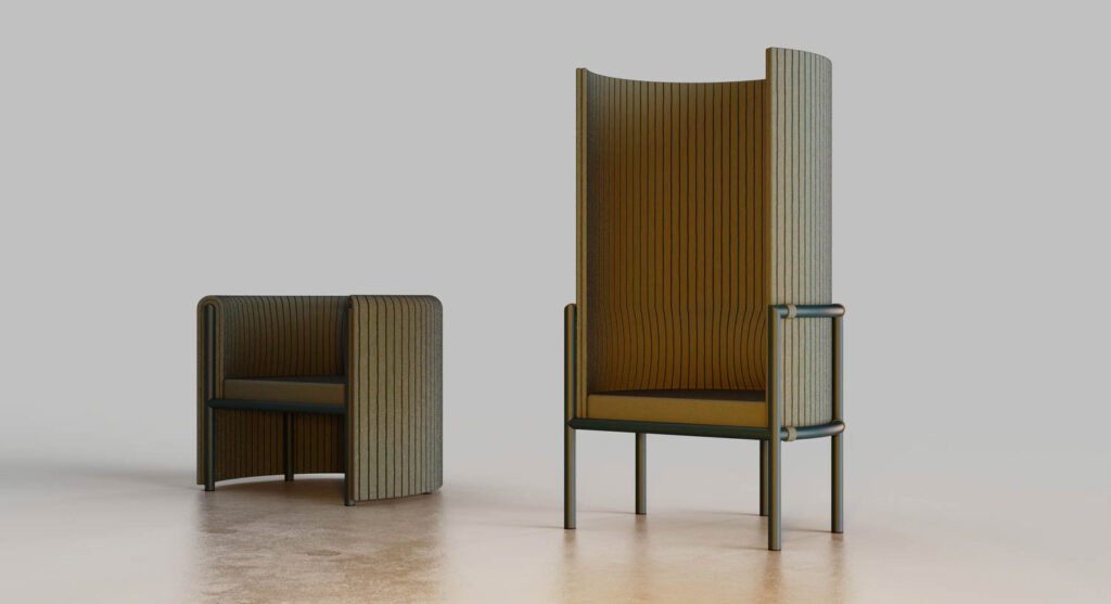 two barrel shaped upholstered chairs