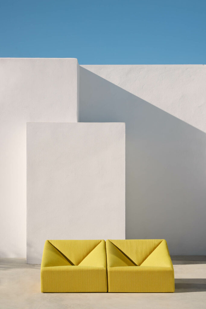 yellow seating reminiscent of origami