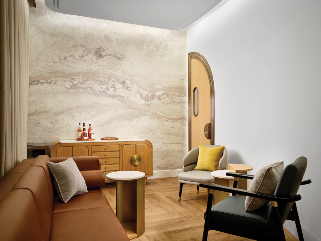 a cigar room with lounge seating in a Singapore restaurant