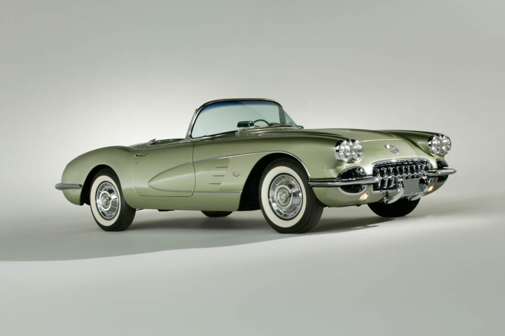 a replica of a 1958 green Corvette