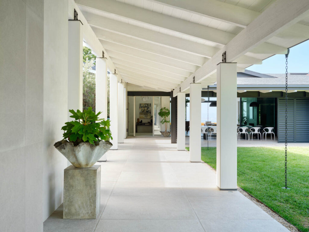 white columns line the entry to a Palos Verdes home