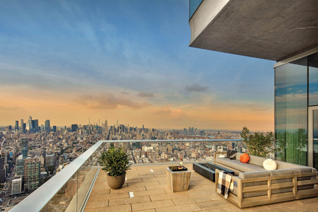 the terrace of an NYC penthouse designed by Meyer Davis